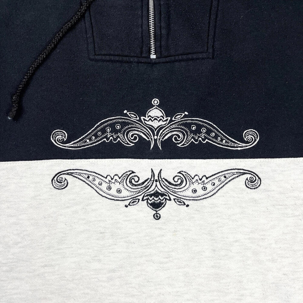 Vintage Women's Sweatshirt ,90's Black & White Quarter Zip Sweater w/ Embroidery - Picture 3 of 7